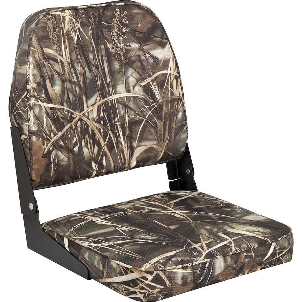 Attwood Swivl-Eze camo low back padded flip boat seat with vinyl cover and aluminum frame