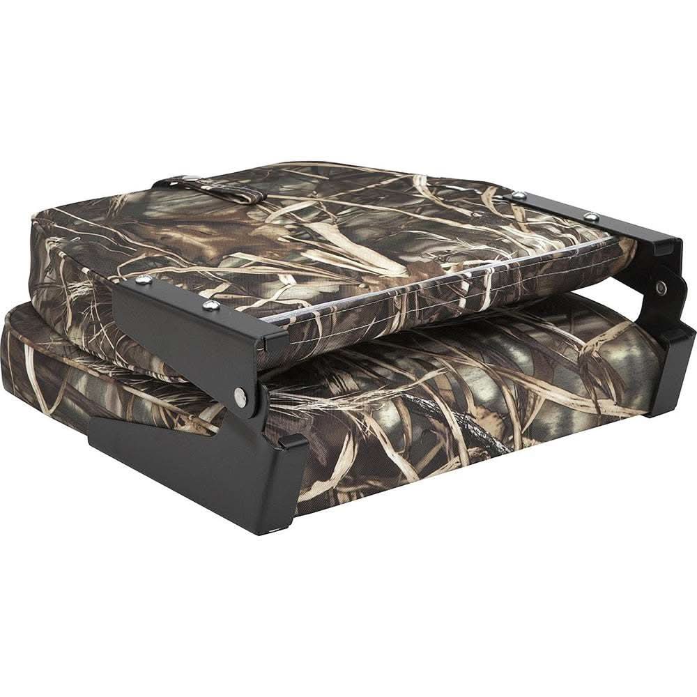 Attwood Swivl-Eze low back padded flip seat in camo with aluminum hinges and UV resistant vinyl