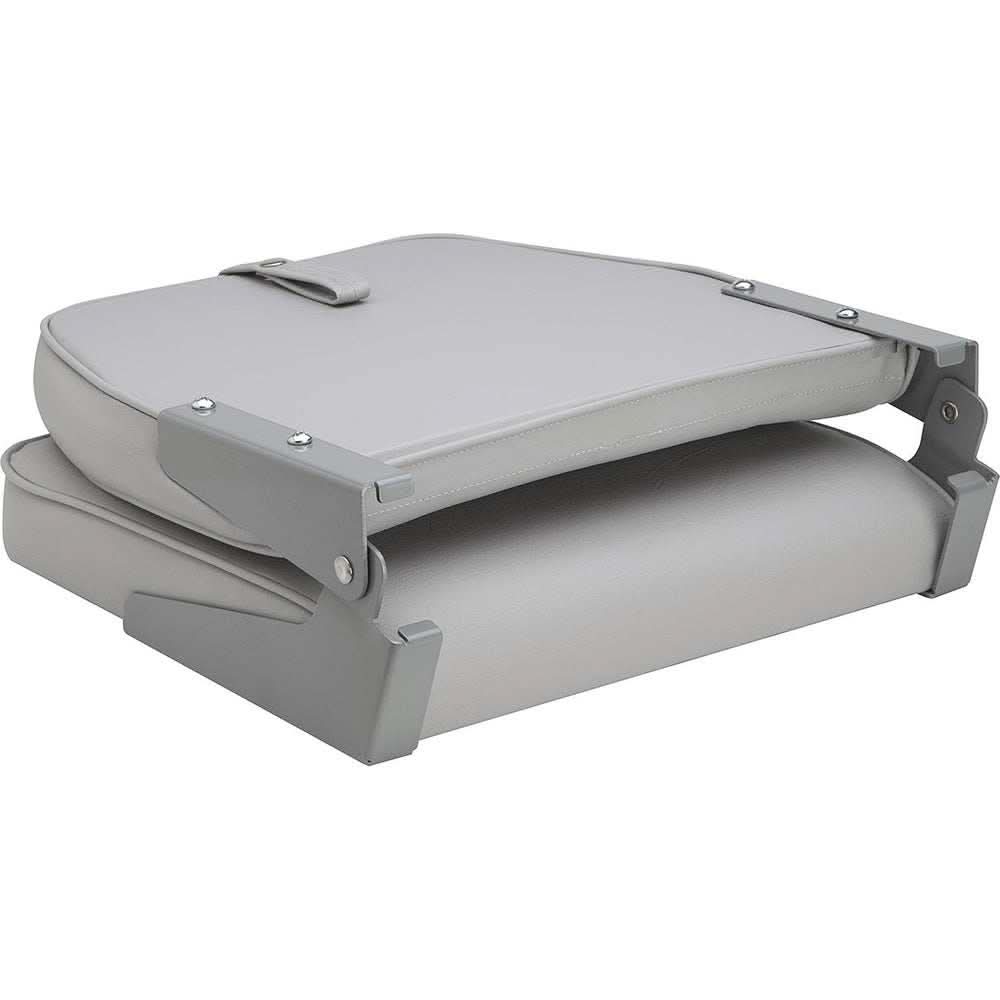 Attwood Swivl-Eze low back grey padded flip seat with high-impact plastic frame and aluminum hinges