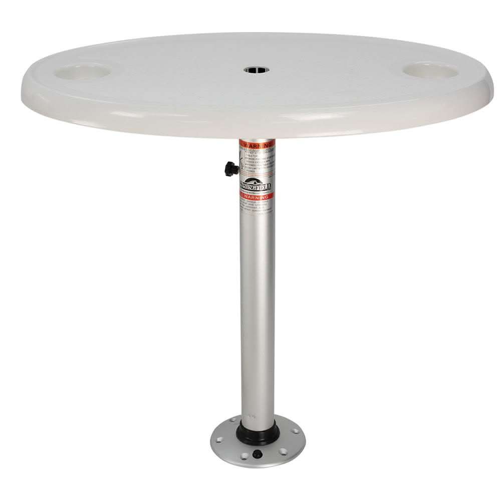 Springfield white oval boat table with threadlock post and surface mount package