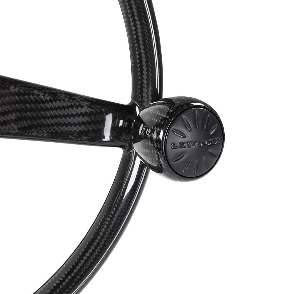 Lewmar Power Grip carbon fiber boat steering wheel with pre-installed knob and 3-spoke design