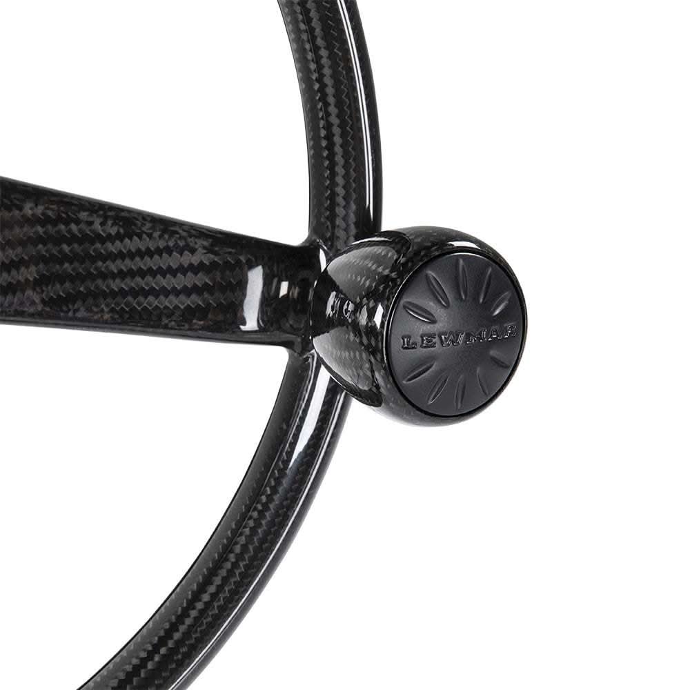 Lewmar Power Grip carbon fiber boat steering wheel with high-gloss finish and pre-installed knob
