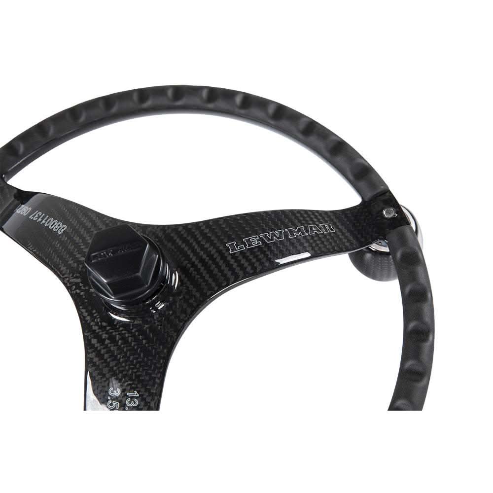 Lewmar Power Grip carbon fiber boat steering wheel with ergonomic finger grips and stainless steel hub