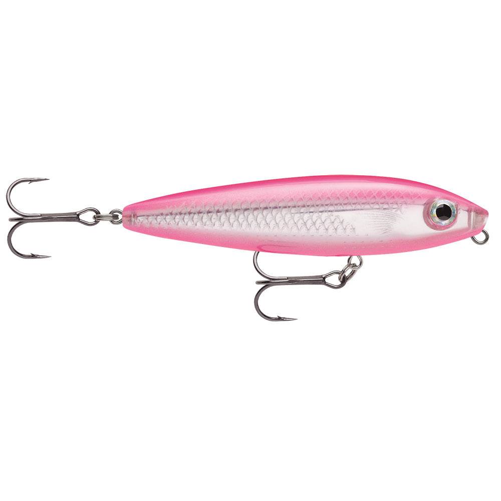 Rapala Skitter Walk 08 topwater fishing lure in hot pink and silver with two treble hooks