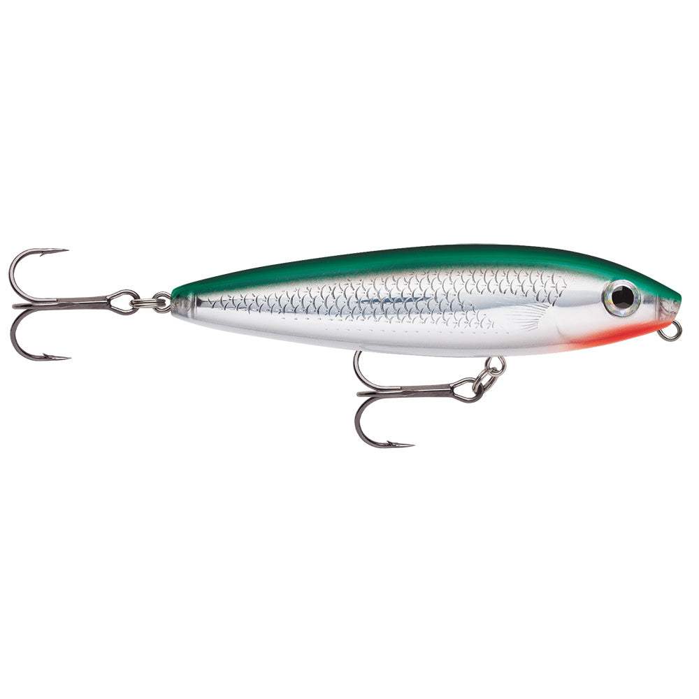 Rapala Skitter Walk 08 Green Mullet topwater fishing lure with walk-the-dog action and dual treble hooks