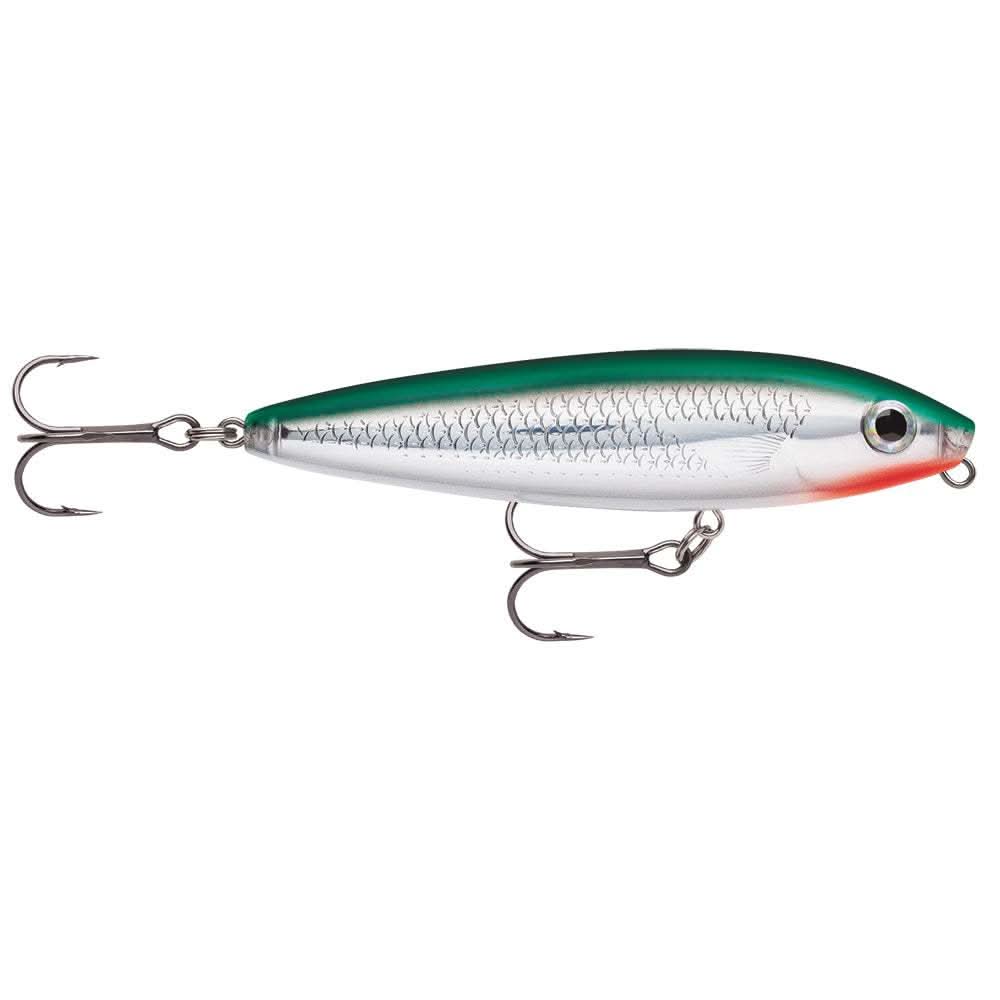 Rapala Skitter Walk 08 Green Mullet topwater fishing lure with walk-the-dog action and dual treble hooks