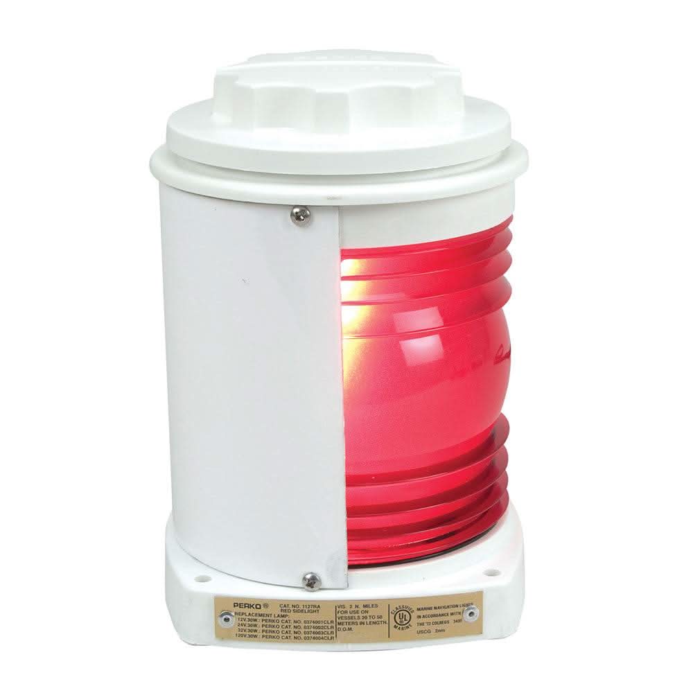 Perko white plastic red side light for vessels 20-50 meters with watertight cap and 2-mile USCG certification