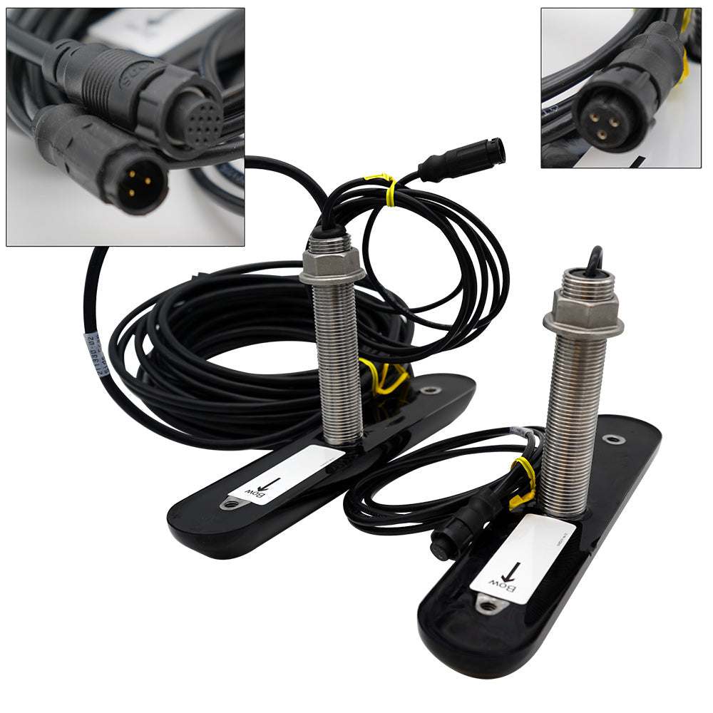 Furuno Side Scan paired thru-hull transducers with stainless steel housing and 12-pin connectors for CHIRP side-scan sonar systems