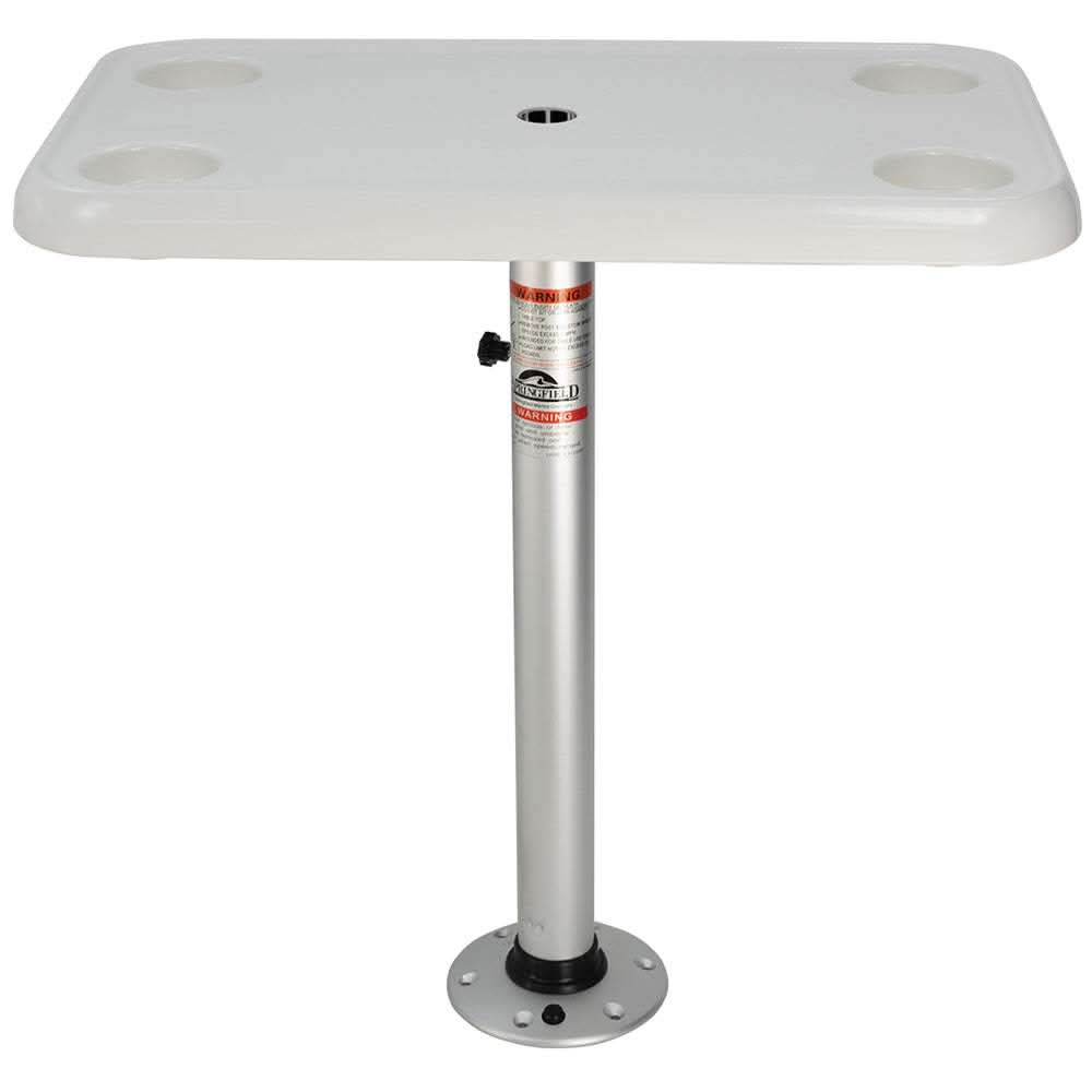 Springfield 16" x 28" white rectangle table with thread-lock base and surface mount