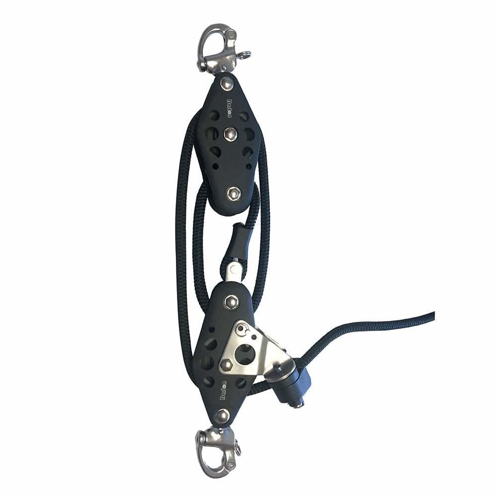 Barton Marine Size 5 Vang Tackle 4:1 with snap shackles and braided polyester line for boats up to 35 feet