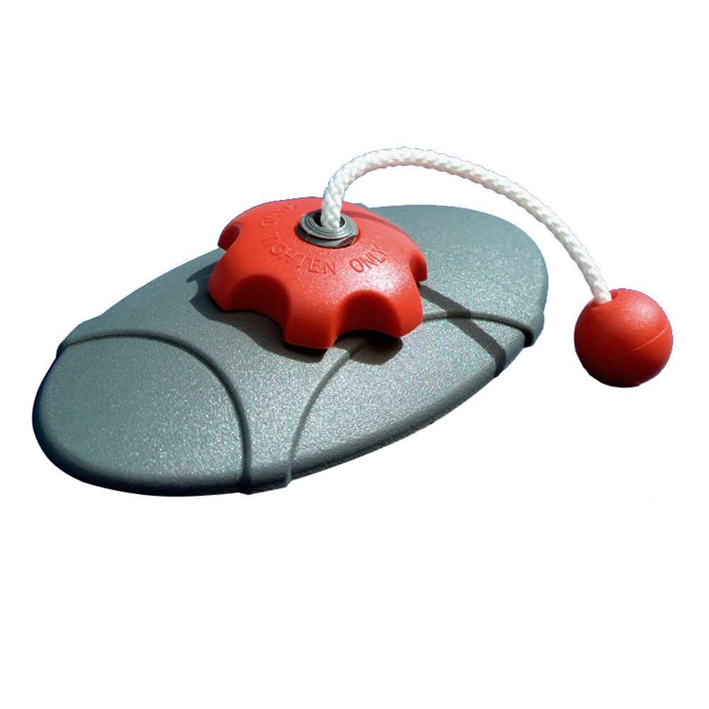 Barton Marine ClamSeal glueless inflatable repair system with red screw cap and tether ball