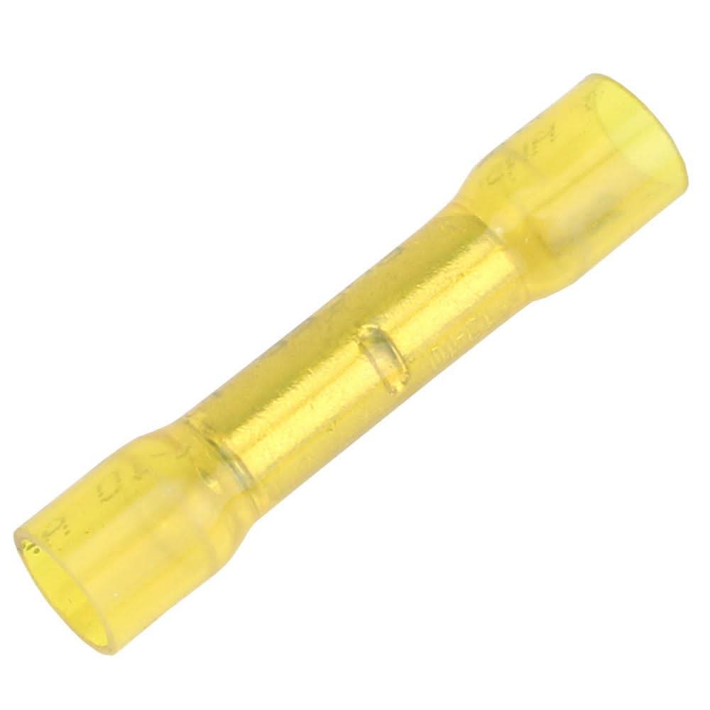 Yellow 12-10 AWG heat shrink butt connector for wire splicing