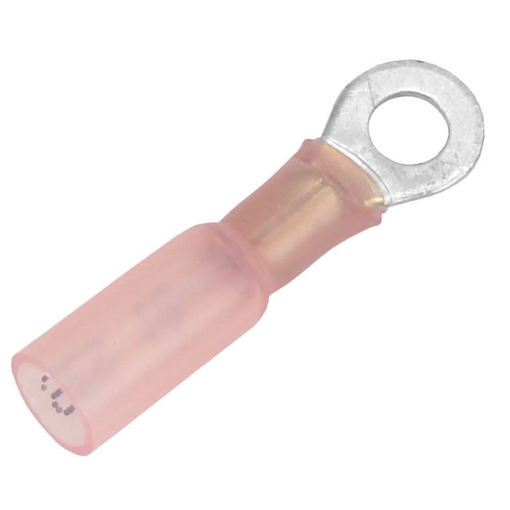 Red heat shrink ring terminal for 22-18 AWG wire with #8 stud size