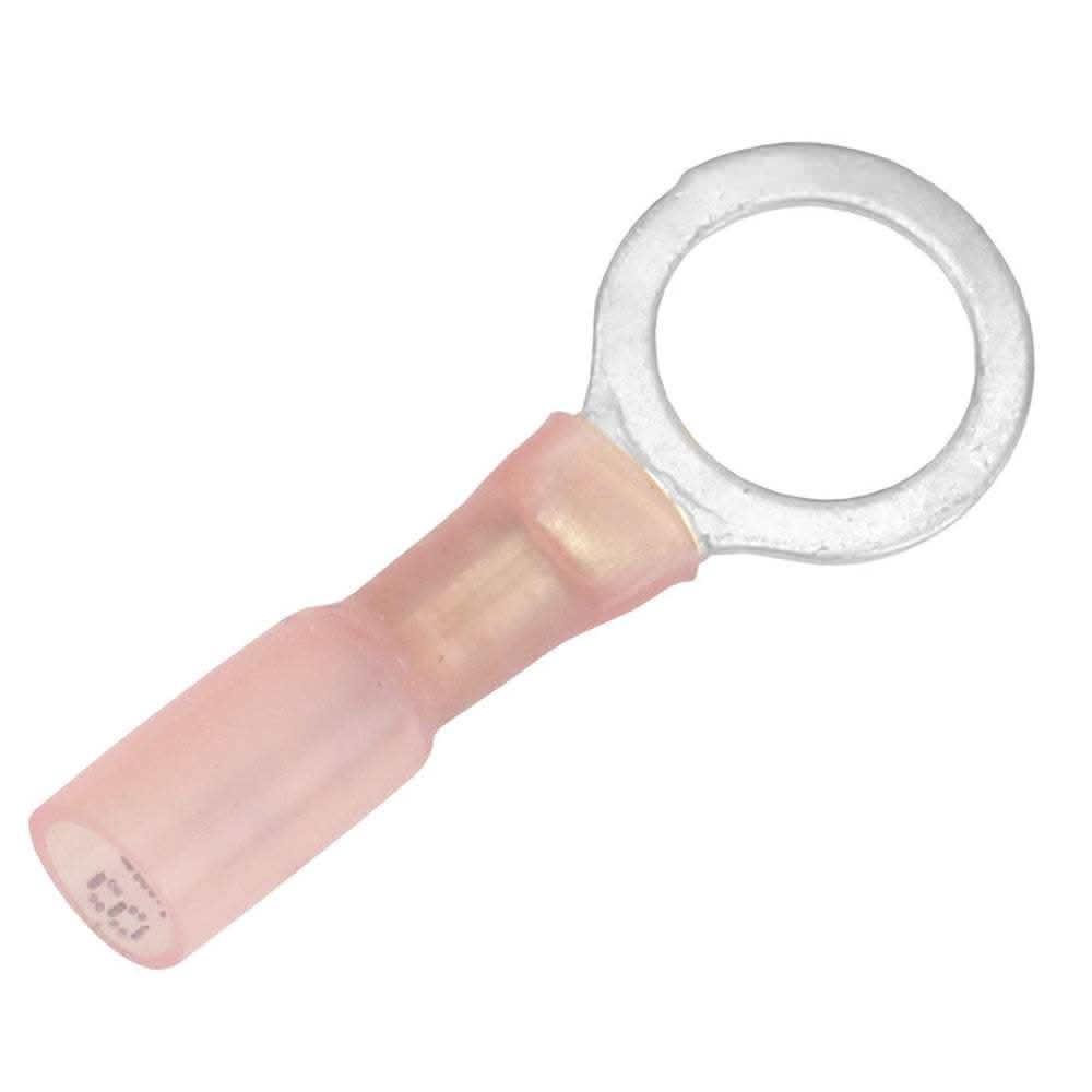 Red 22-18 AWG heat shrink ring terminal with 3/8 inch stud size, 100 pack