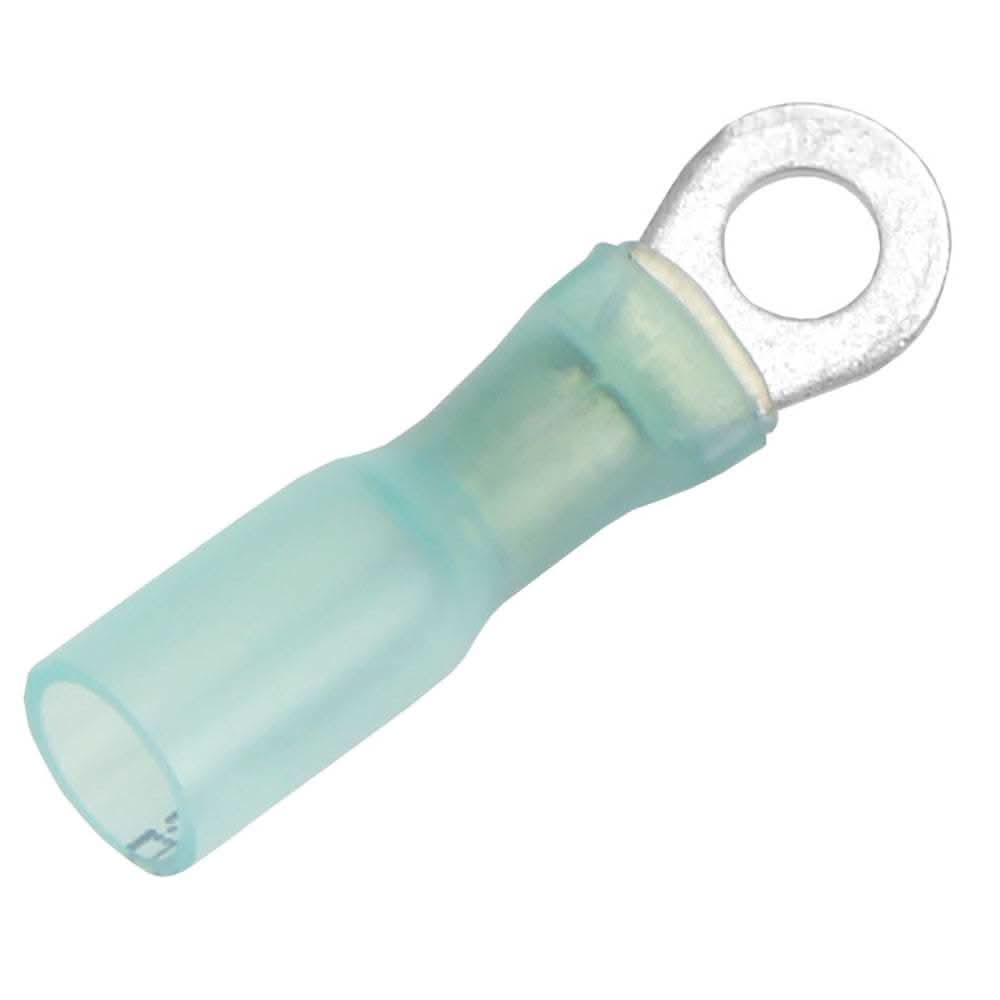 Pacer 16-14 AWG heat shrink ring terminal with #8 stud size, blue, tin-plated copper, 25 pack