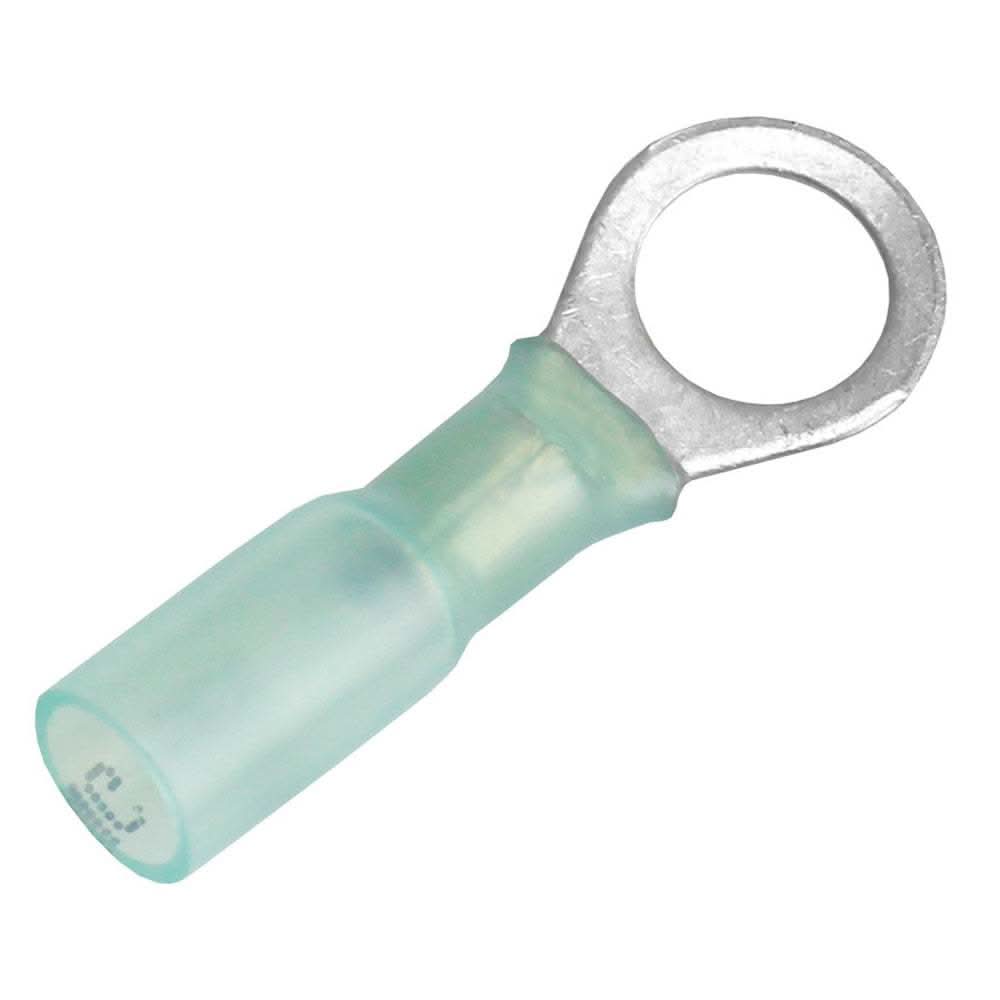 Blue 16-14 AWG heat shrink ring terminal with 5/16 inch stud size, tinned copper, pack of 3