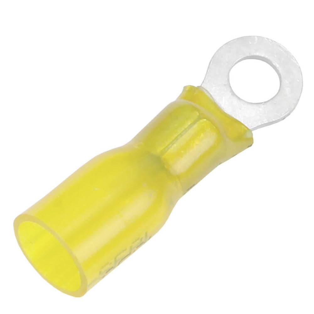 Pacer 12-10 AWG yellow heat shrink ring terminal with #8 stud size, 100 pack