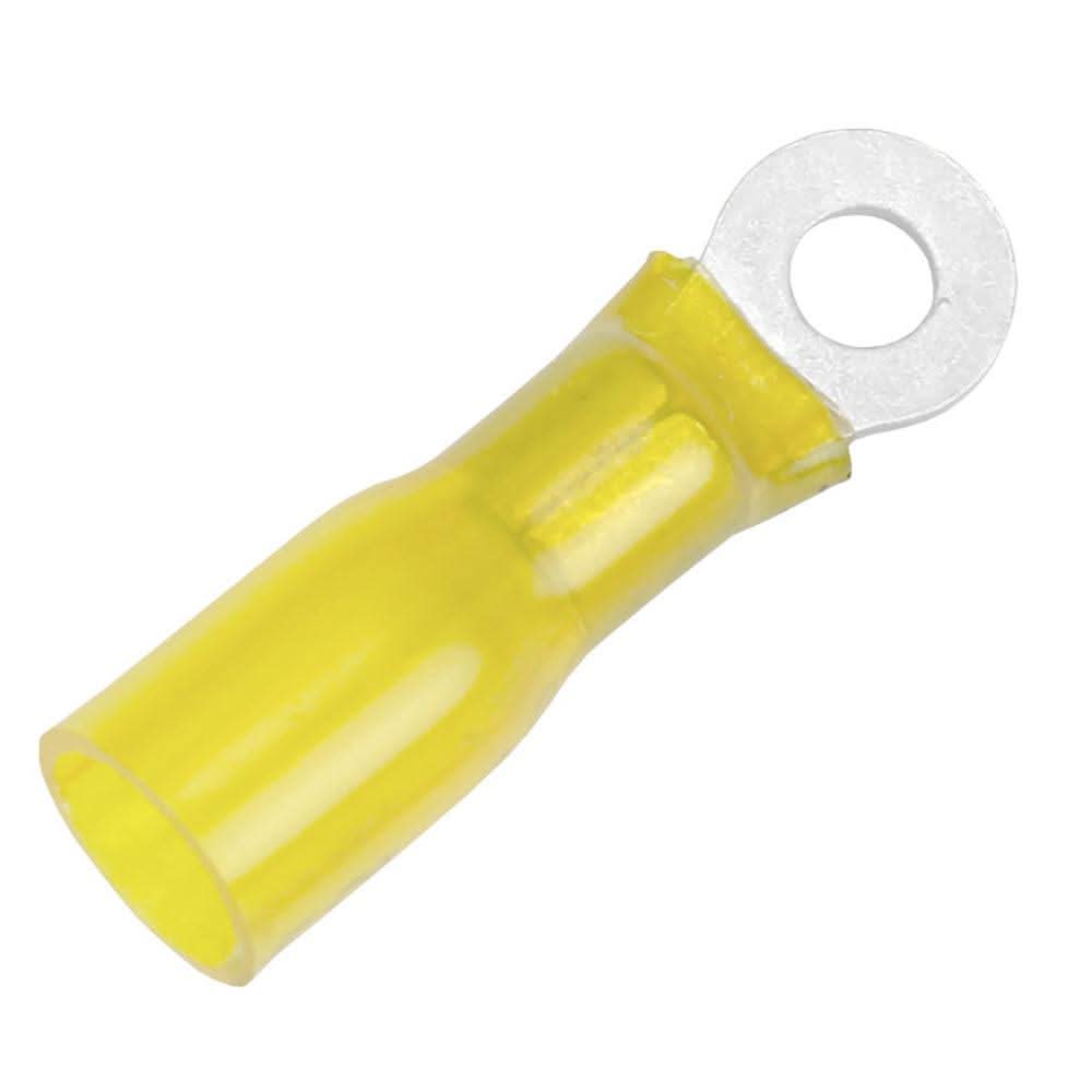 Pacer 12-10 AWG yellow heat shrink ring terminal with #10 stud size, 100 pack