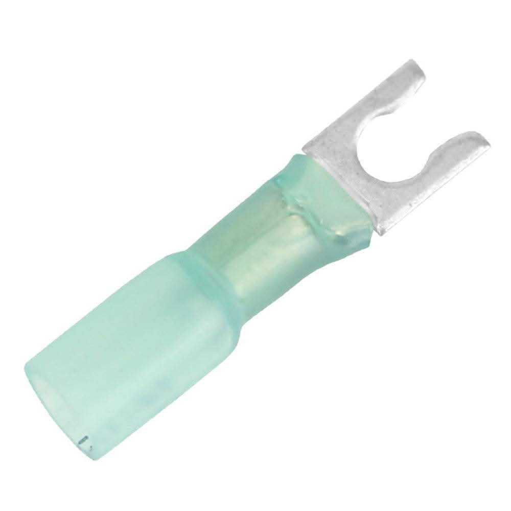 Blue 16-14 AWG Heat Shrink Spade Terminal with #10 stud size for secure electrical connections