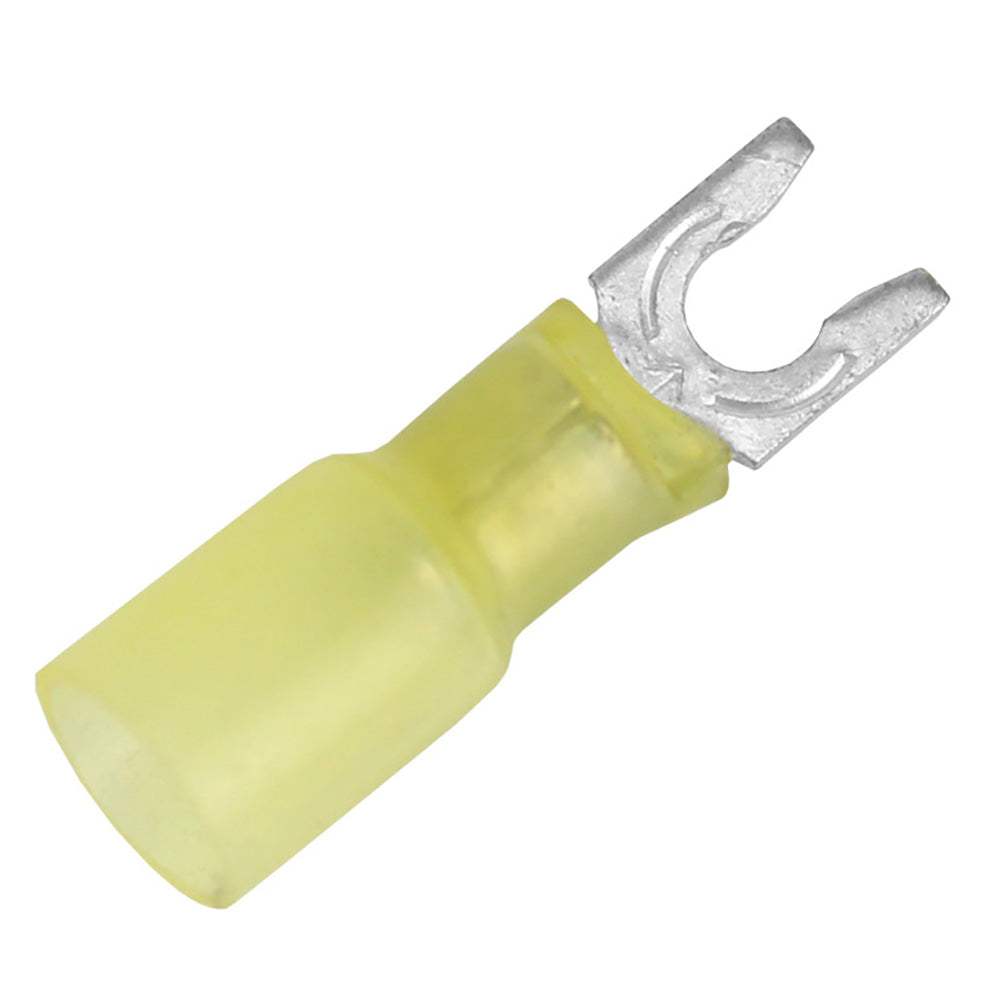 Pacer yellow heat shrink spade terminal for 12-10 AWG wire with #8 stud size, 3 pack