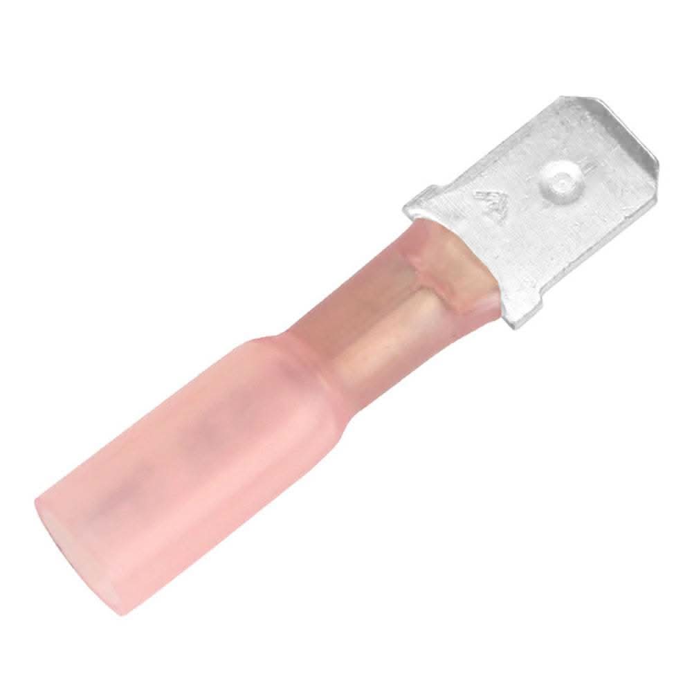 Pacer 22-18 AWG red heat shrink male disconnect terminal with metal connector end