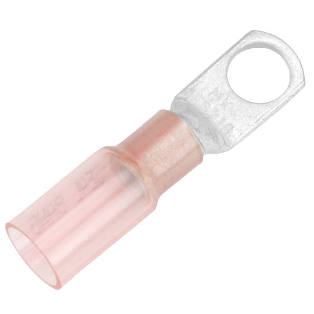 Pacer 8 AWG heat shrink ring terminal with 5/16 inch stud size, pink tin-plated copper, pack of 25