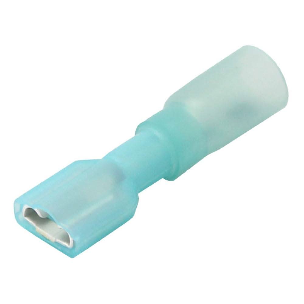 Blue 16-14 AWG heat shrink female disconnect terminal for electrical connections