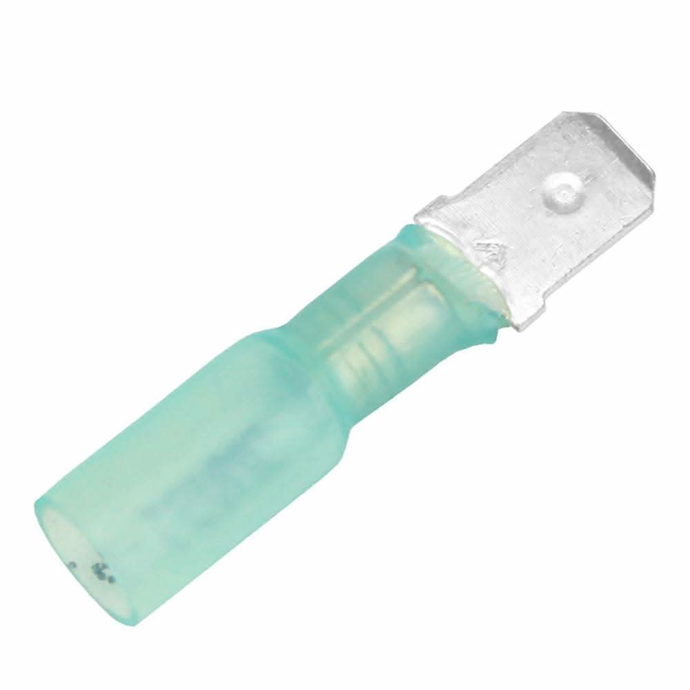 Blue 16-14 AWG heat shrink male disconnect terminal for electrical connections