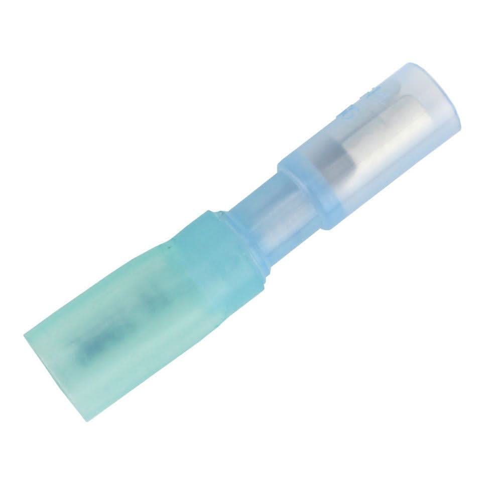 Pacer 16-14 AWG blue heat shrink female bullet terminal for durable, water-resistant electrical connections