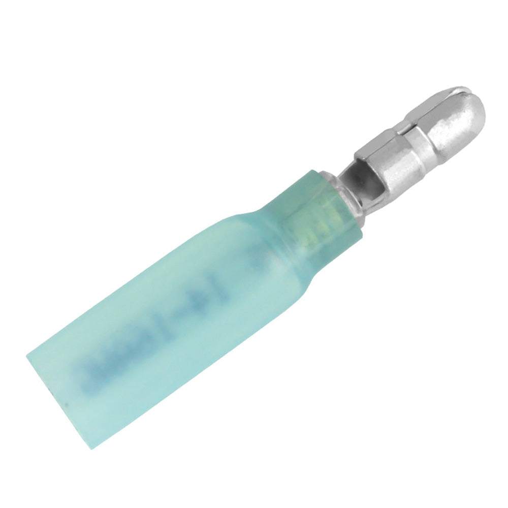Pacer 16-14 AWG heat shrink male bullet terminal with blue insulation, corrosion-resistant connector for durable electrical connections
