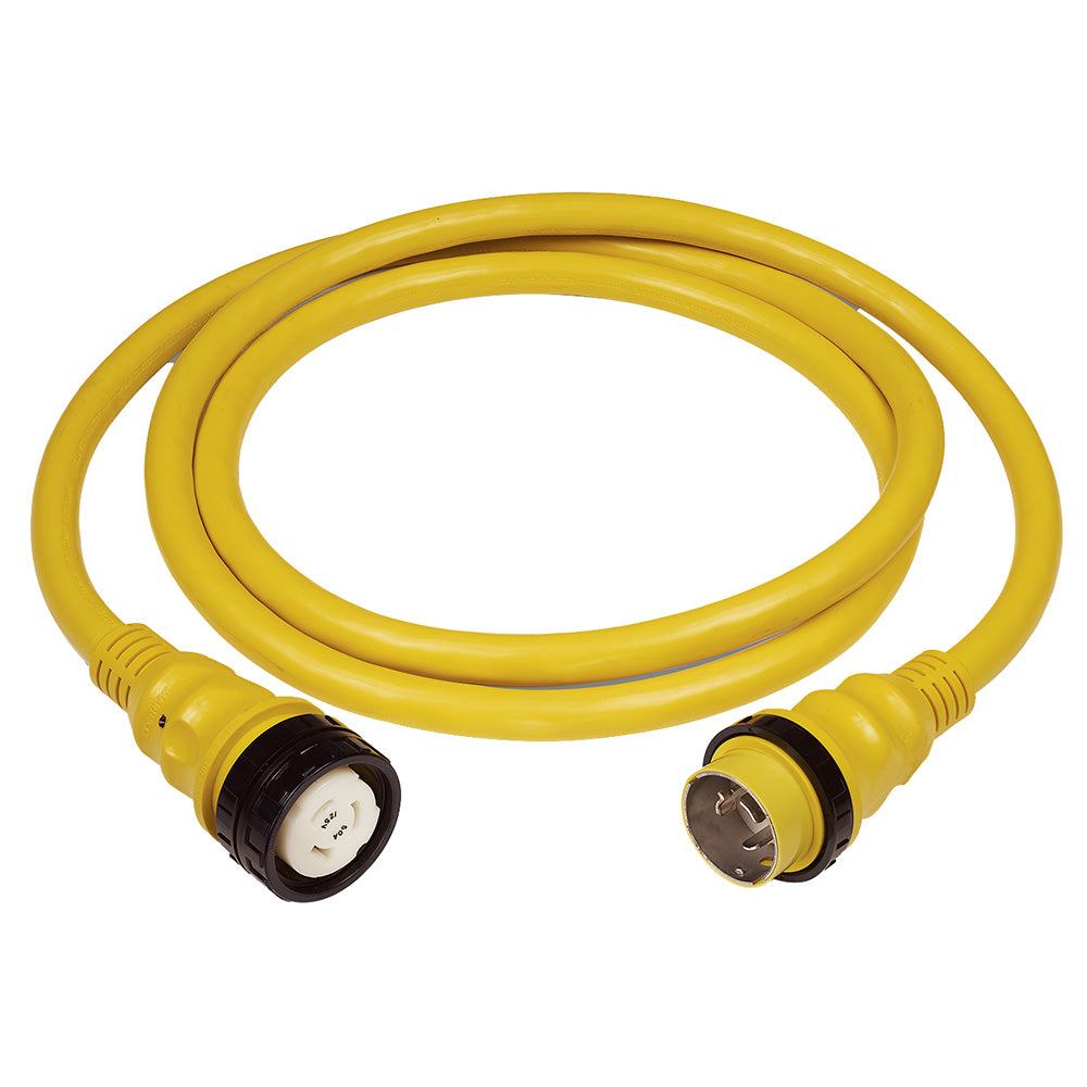 Marinco 50AMP 125250V yellow 12-foot shore power cable for marine use with durable UV-resistant jacket