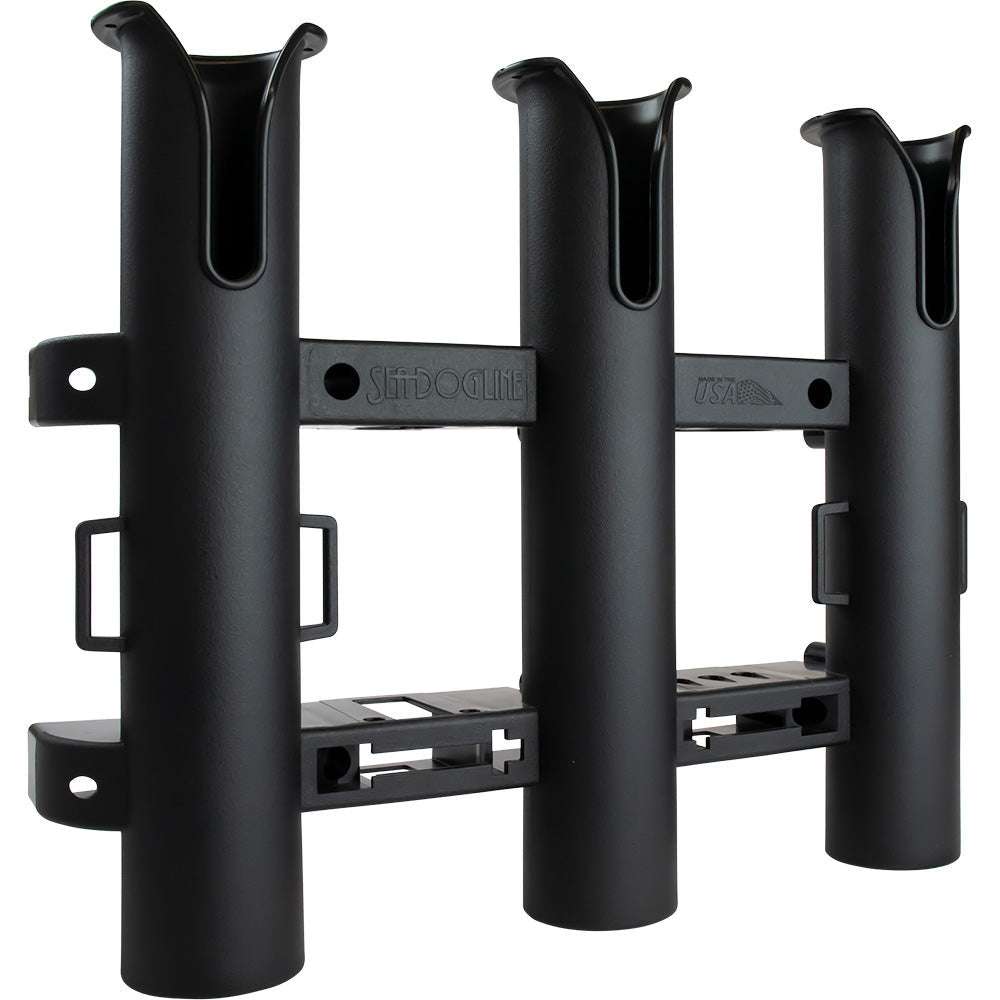 Sea-Dog Triple Threat Three Pole Rod Holder black fishing rod rack with built-in knife and plier storage