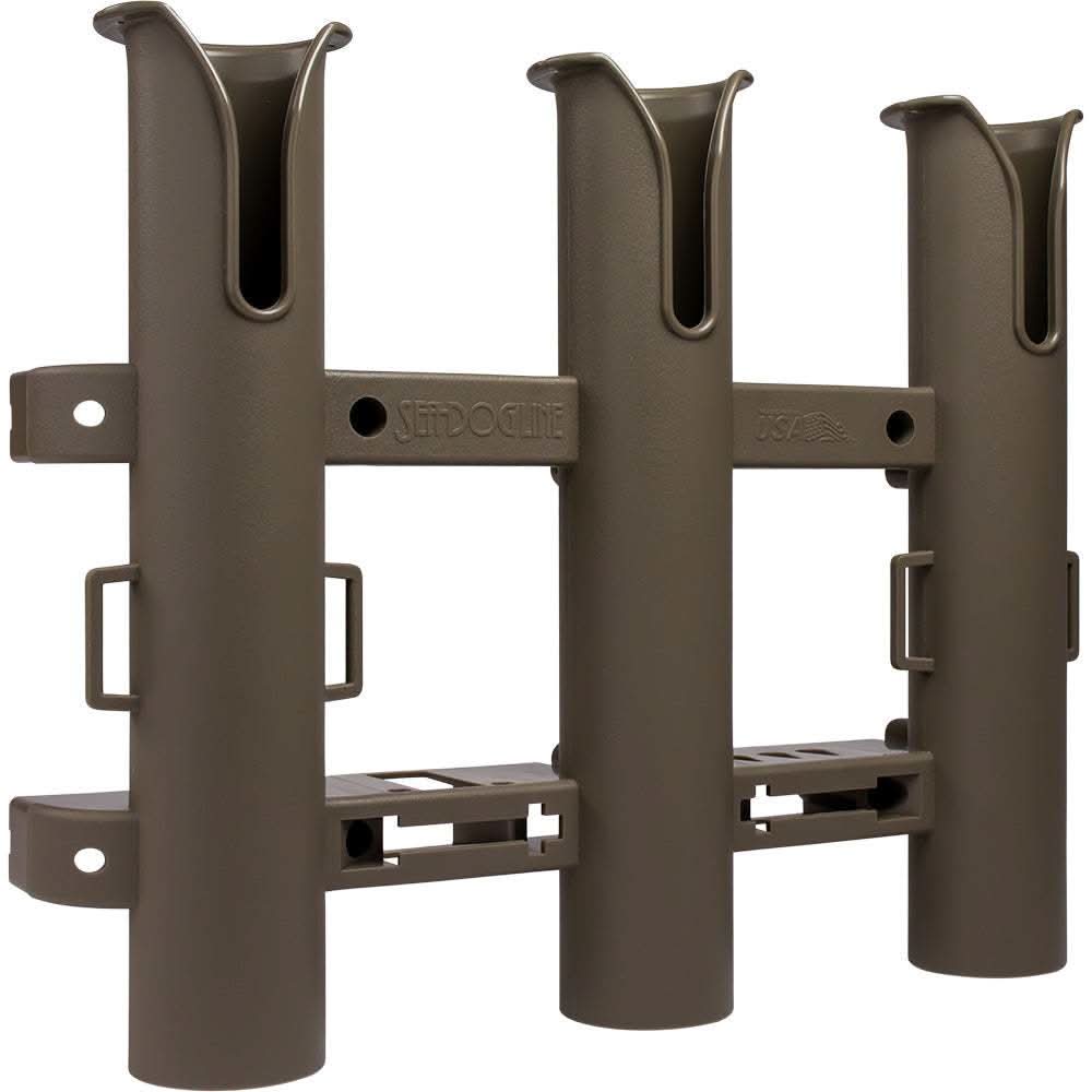 Triple Threat Three Pole Rod Holder in flat dark earth color by Sea-Dog for holding fishing rods and gear