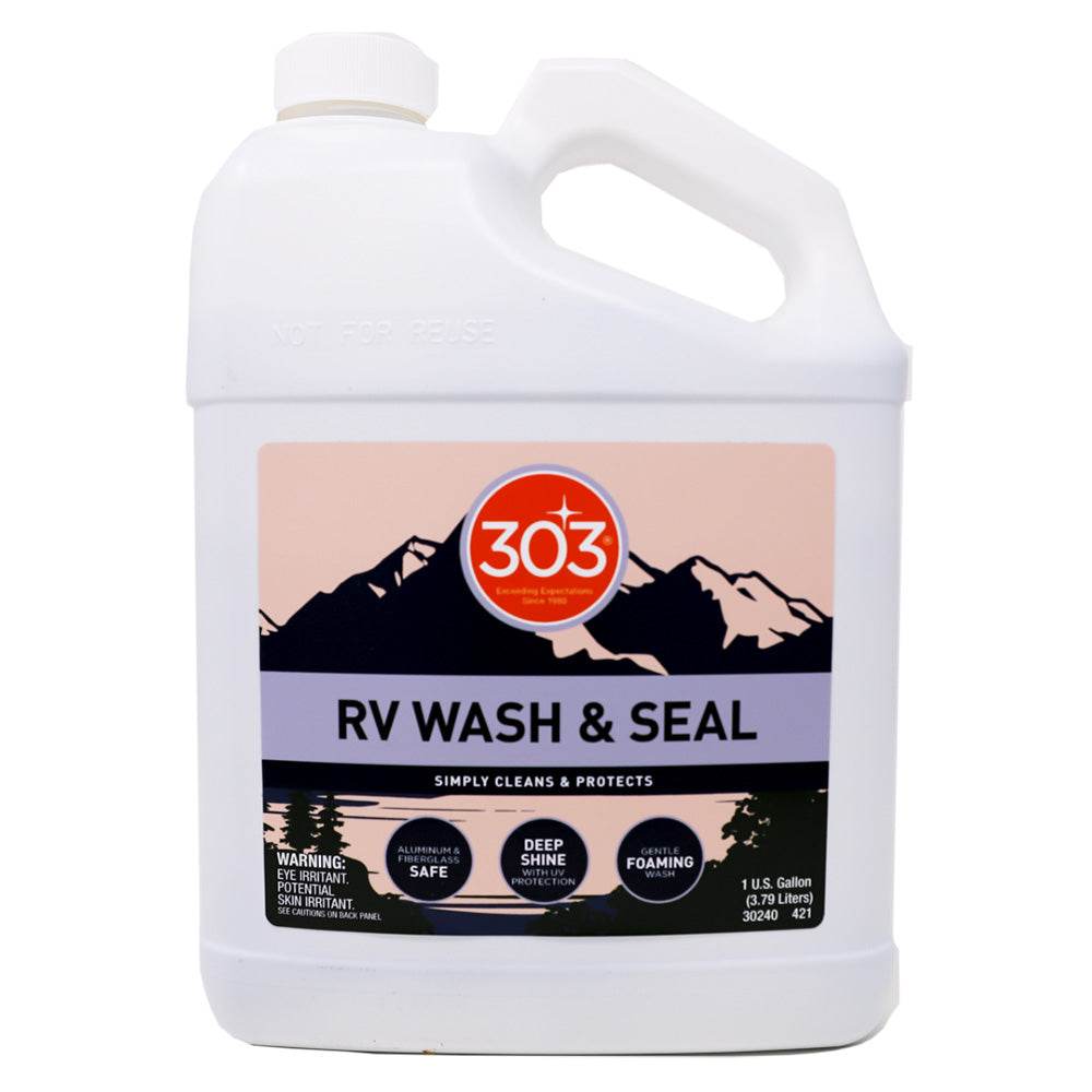 303 RV Wash & Seal 128oz container for cleaning and protecting RV surfaces with deep shine and water spot prevention