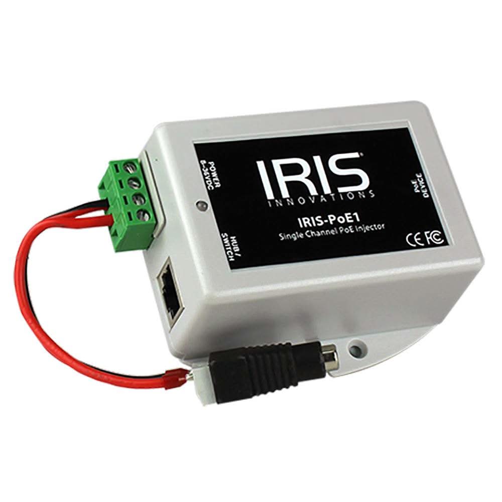Iris Single Channel PoE Injector with 8-36VDC input and 48VDC output for marine use