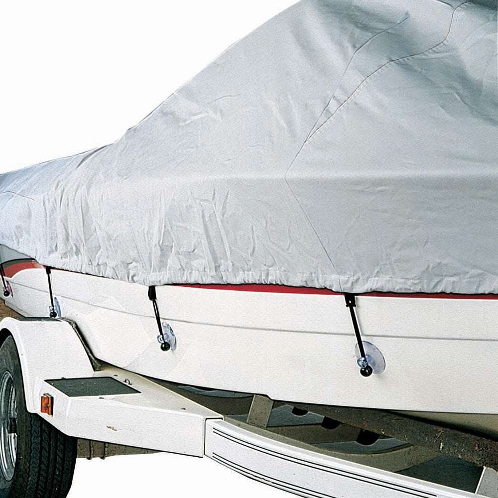 Carver Suction Cup Tie Downs securing boat cover on trailer with strong suction cups and toggle ball ties