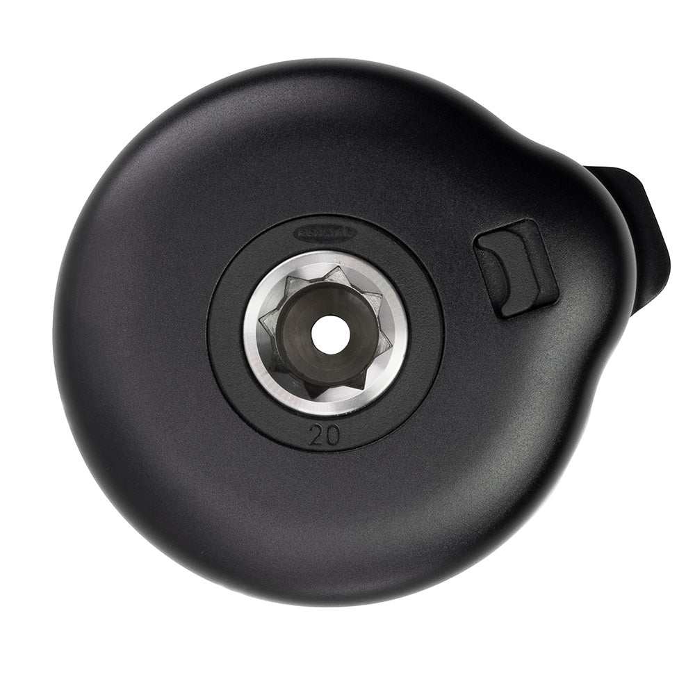 Top view of Ronstan 20ST Orbit Winch 1 Speed RA6201 with black drum and central gear shaft