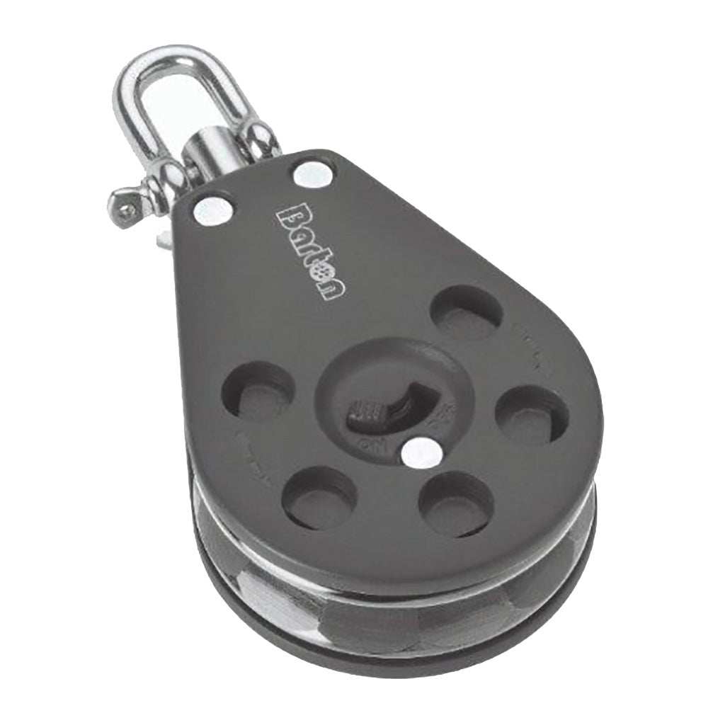 Barton Marine Ratchet Block 55mm black composite with stainless steel swivel and aluminum sheave for sailing rope control