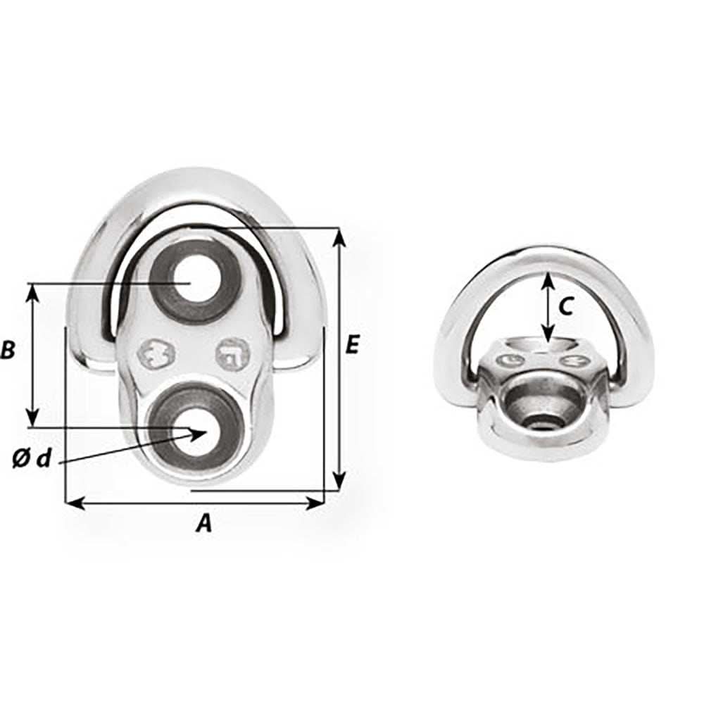 Wichard 6mm folding pad eye with 2 fixed holes, stainless steel marine fitting, corrosion resistant