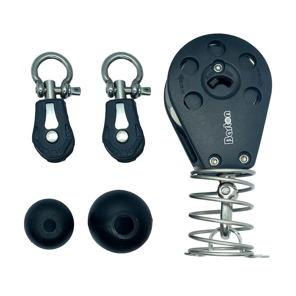 Barton Marine Blokart Land Sailing mainsheet block kit with ratchet block, swivel blocks, spring, and rope stoppers