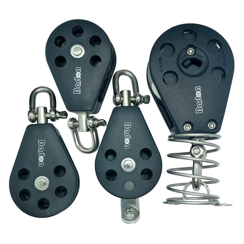 Barton Marine Manta Odyssey land sailing mainsheet block kit 2:1 purchase system with black low-friction blocks and stainless steel fittings