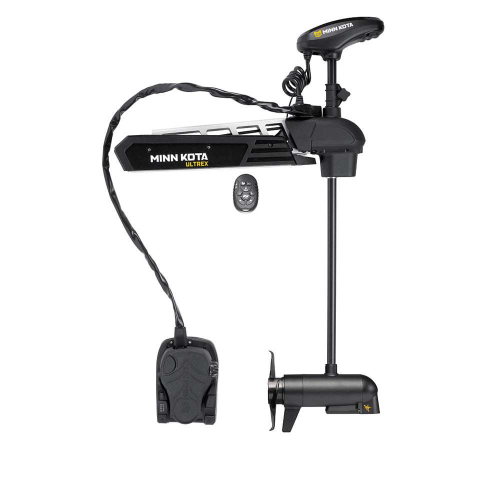Minn Kota Ultrex 112 trolling motor with micro remote, 36V, 112LB thrust, 45" shaft, MEGA Down Imaging sonar, foot pedal control, and GPS Spot-Lock system.