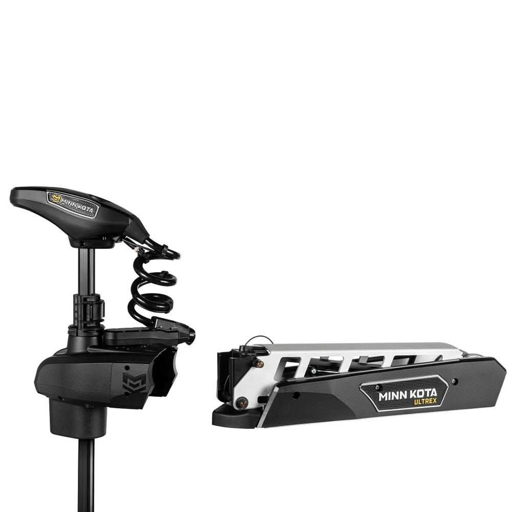 Minn Kota Ultrex electric trolling motor with MEGA Down/Side Imaging, 90/115 lbs thrust, 52-inch shaft, GPS spot-lock, and wireless micro remote control.
