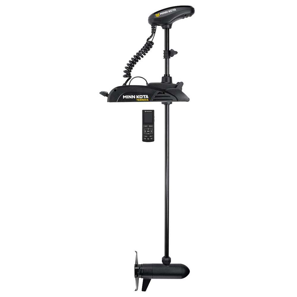 Minn Kota Terrova 80 trolling motor with wireless remote, 24V, 80LB thrust, 60-inch shaft, black electric bow-mount motor.