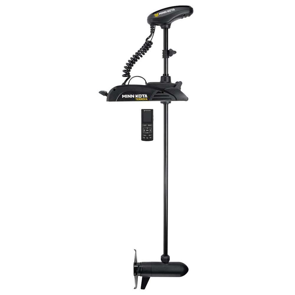 Minn Kota Terrova 80 trolling motor with wireless remote, 24V, 80LB thrust, 60-inch shaft, black electric bow-mount motor.