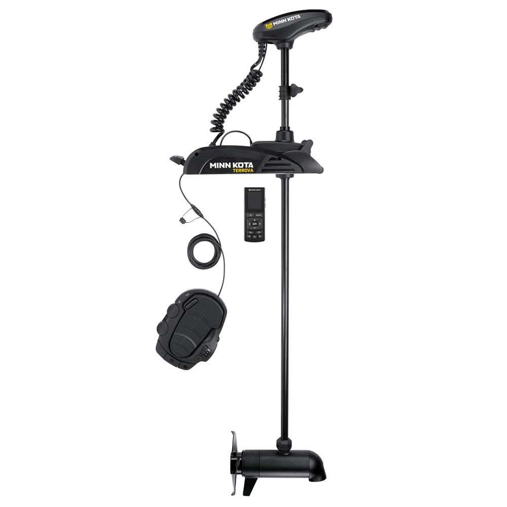 Minn Kota Terrova 112 36V trolling motor with wireless remote and Dual Spectrum CHIRP sonar, 72-inch shaft, 112 lb thrust.