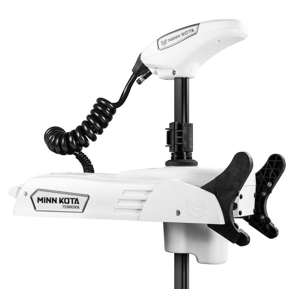 Minn Kota Riptide Terrova trolling motor with wireless remote, 24/36V, 100-inch shaft, built for saltwater fishing and advanced GPS control.