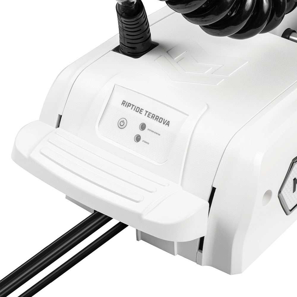 Minn Kota Riptide Terrova trolling motor white wireless remote close-up