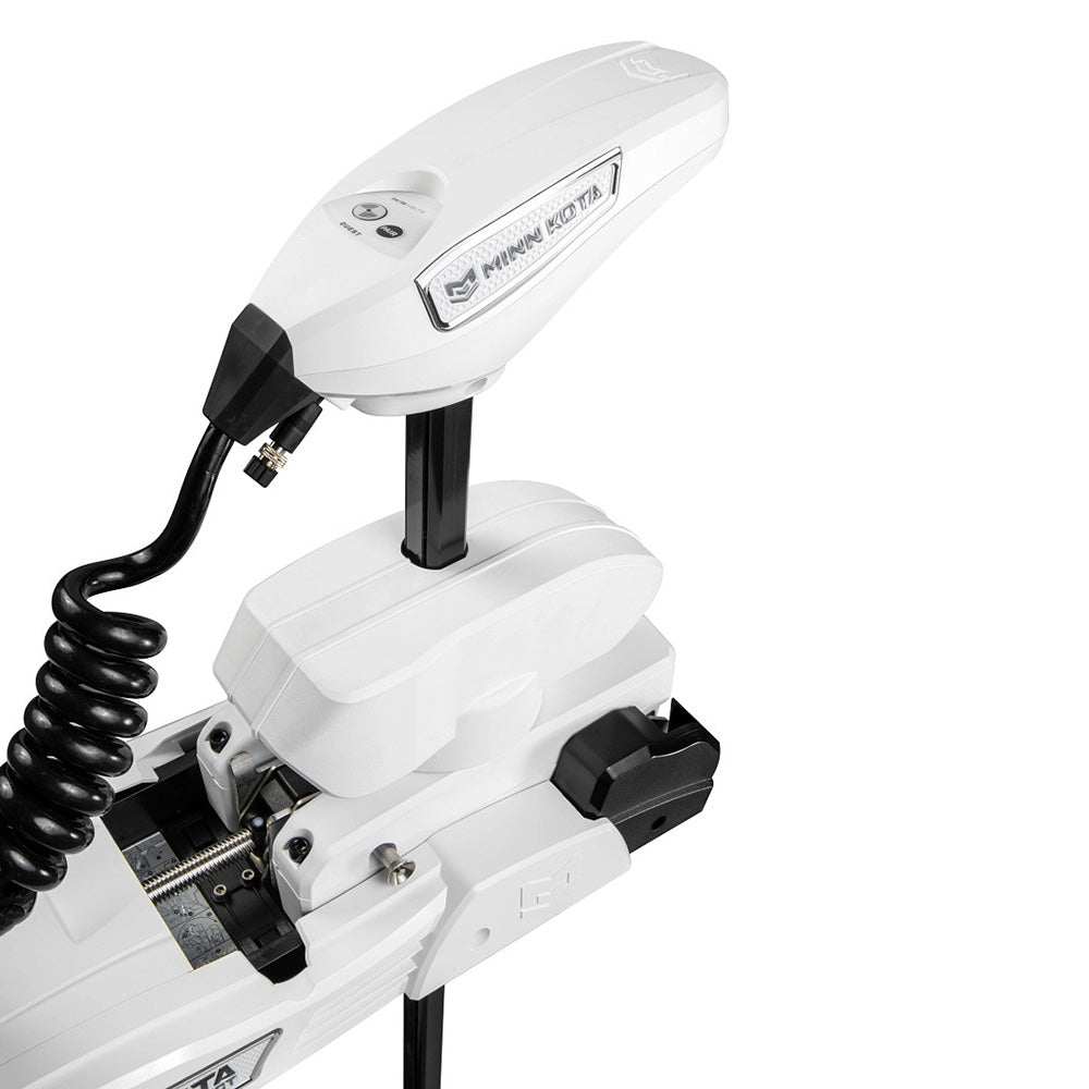 Minn Kota Riptide Instinct QUEST 90/115 trolling motor with wireless remote, 72-inch shaft, white, 24/36V, saltwater bow-mount electric-steer motor.