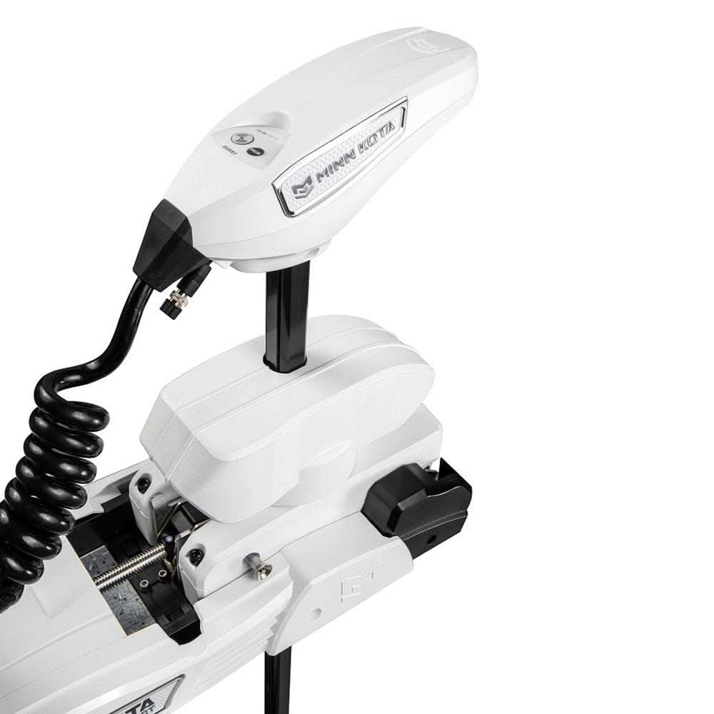 Minn Kota Riptide Instinct QUEST 90/115 trolling motor with wireless remote, 72-inch shaft, white, 24/36V, saltwater bow-mount electric-steer motor.
